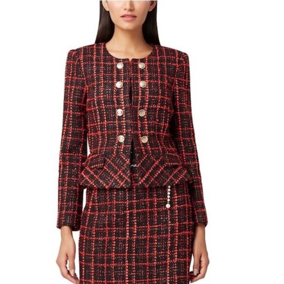 Tahari Asl Boucle Plaid Peplum Jacket - Picture 1 of 7